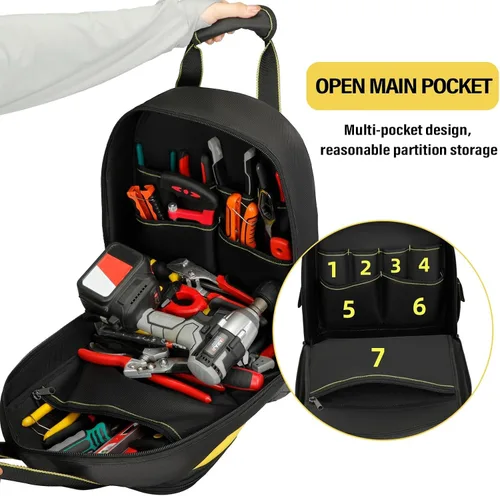 Vista 3 de Mochila AIRAJ PRO para herramientas, mochila de 17" de alto rendimiento con base moldeada impermeable, mochila resistente multiuso