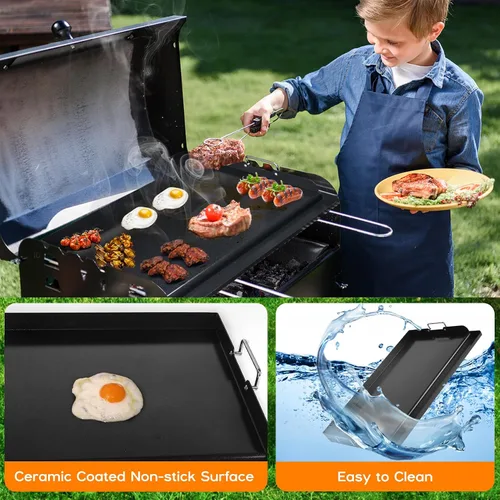 Vista 6 de Skyflame Plancha Universal de Parrilla de 23"x16", Parrilla Plana de Superficie de Cerámica Antiadherente para BBQ con Manija y Ranuras para Grasa
