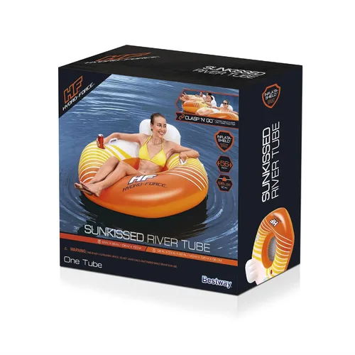 Vista 4 de Bestway 43399E Hydro-Force Sunkissed Pool, Lake, River, Beach Inflatable PVC Clasp N Go Inner Tube Ring Float with Cup Holder, Orange and Yellow