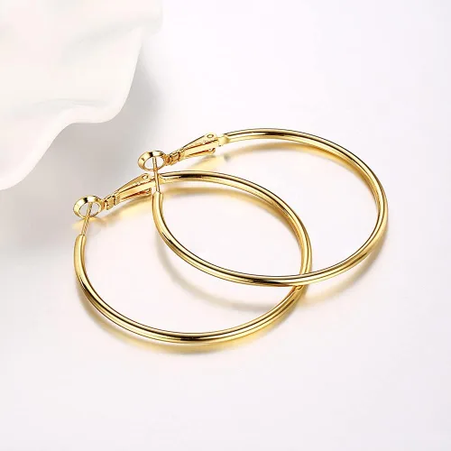Vista 7 de Aretes de aro de oro, aretes redondos chapados en oro de 18 quilates para mujer