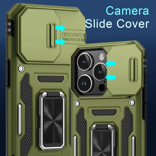 Vista 219 de DEERLAMN Funda para iPhone Xs Max con funda deslizante para cámara + protector de pantalla, soporte giratorio de anillo de grado militar a prueba