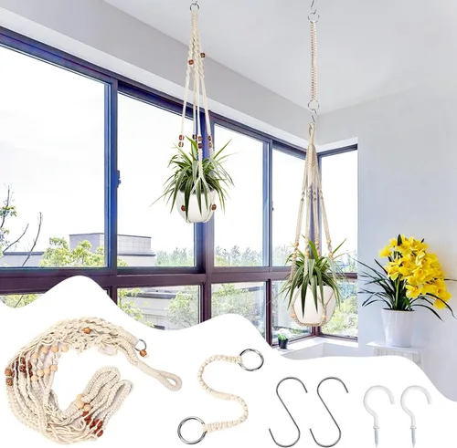 Vista 7 de Augshy Colgador de plantas de macramé, 2 piezas de soporte colgante para plantas con extensor, colgadores de plantas para decoración de interiores