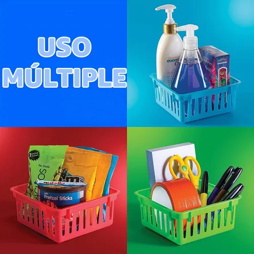 Vista 6 de PREXTEX Cestas de almacenamiento para el aula, contenedor de lápices y lápices - Organización del aula - Cestas cuadradas de plástico multicolor, 5