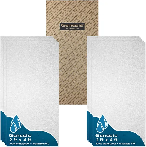 Vista 6 de Genesis Stucco Pro - Azulejos de techo de PVC blanco (muestra de 6" x 6")