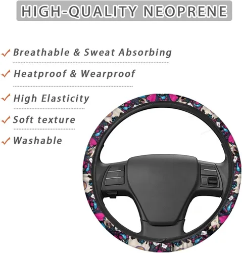 Vista 4 de FOR U DESIGNS Funda de volante con estampado de alpaca, antideslizante, suave, ajuste universal, protector de volante de automóvil de 15 pulgadas