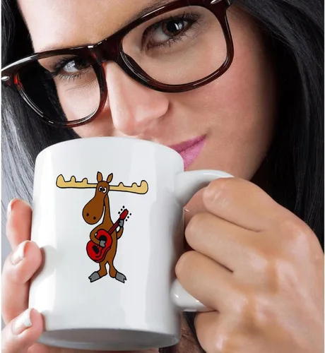 Vista 2 de 3dRose mug_196090_1 - Taza de cerámica divertida con alce y guitarra, 11 onzas