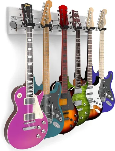 Vista 11 de DLDIRECT DiamondLife - Soporte de pared para guitarra color rojo cereza de 48 pulgadas, 3 perchas cromadas con bloqueo de seguridad acolchado