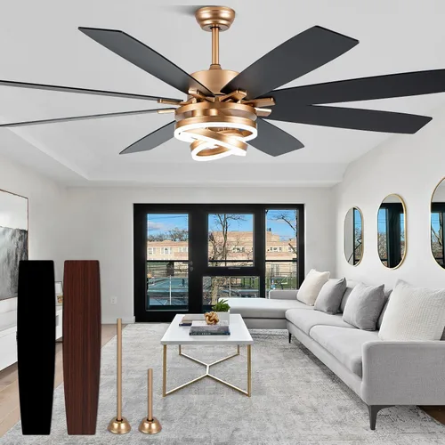 Vista 13 de Ventilador de techo moderno negro de 52 pulgadas con luces
