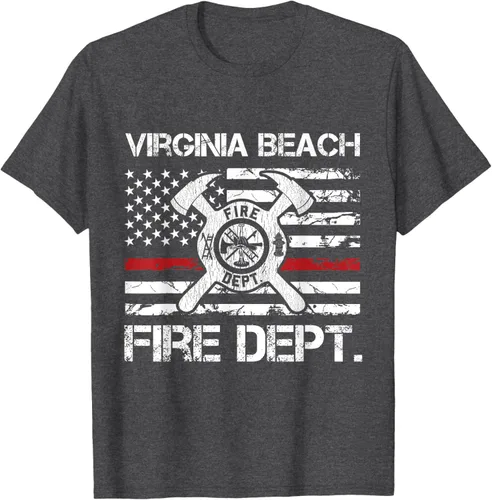 Vista 32 de Virginia Beach Virginia Fire Department - Camiseta delgada de línea roja, Negro