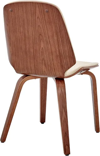 Vista 6 de Armen Living Brinley Mid Century - Silla auxiliar moderna de piel sintética color crema y madera de nogal para comedor, mesa de cocina, escritorio