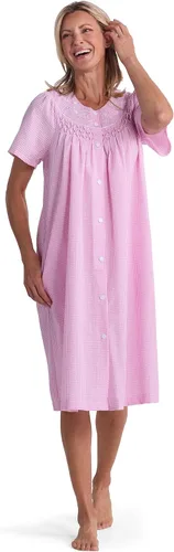 Vista 9 de Miss Elaine Bata corta de seersucker para mujer, cierre de broches frontal y mangas cortas, dos bolsillos delanteros, ropa de dormir y ropa