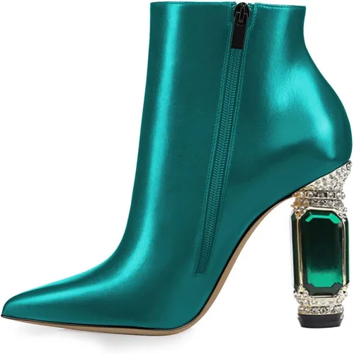 Vista 72 de FSJ Botas de tacón alto con punta puntiaguda para mujer, con tacón alto, con cremallera lateral brillante, estilo casual, para uso diario, zapatos