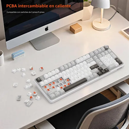 Vista 8 de Teclado mecánico inalámbrico para juegos, conectividad trimodo (Bluetooth 5.0/2.4GHz/USB-C), intercambiable en caliente, retroiluminación RGB