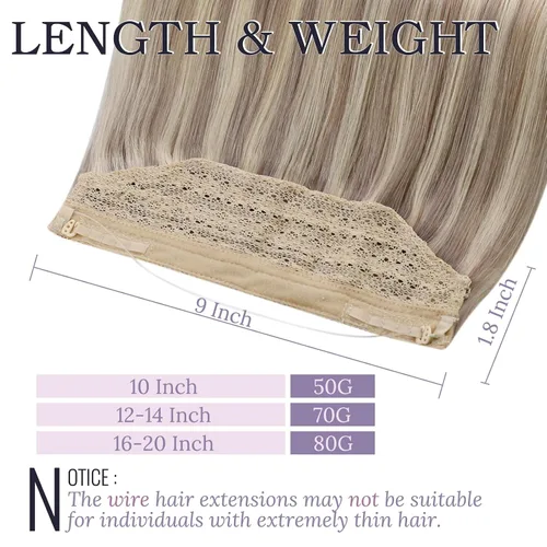 Vista 3 de Fshine - Extensiones de cabello con hilo invisible de 12 pulgadas, color rubio ceniza con reflejos de rubio decolorado, pieza de cabello humano real