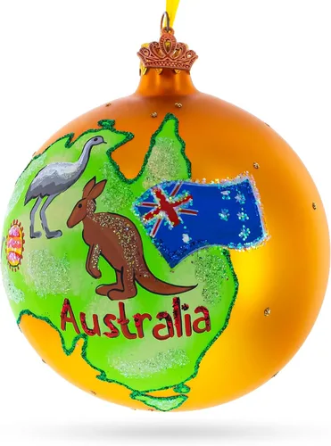 Vista 2 de Viaje a Australia bola de cristal adorno de Navidad 4 pulgadas