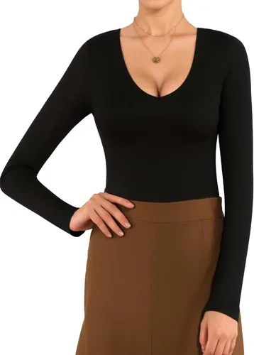 Vista 2 de MANGOPOP Plunge V Neck Long Sleeve Body suits for Womens Sexy Bodysuit Going Out Tops