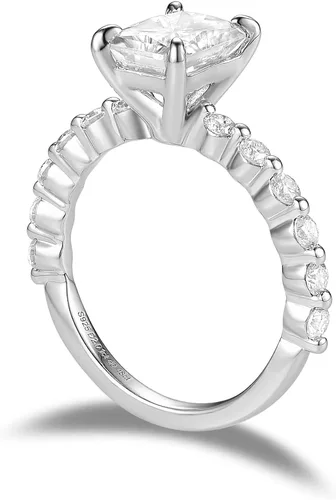 Vista 2 de DovEggs Center 2ct 6X8mm G-H-I Color Radiant Cut Moissanite Engagement Ring Solitaire with Accents 14K Gold Quality Silver Engagement Ring for Women