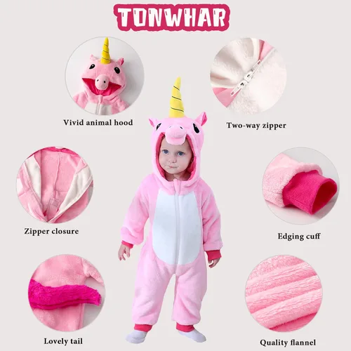 Vista 2 de TONWHAR Disfraz de Halloween para bebés y niños pequeños, traje de nieve para niños (3.5-4.5 añosaltura 41-46 pulgadas, unicornio rosa)