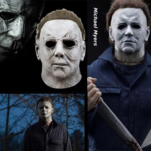 Vista 6 de Máscara de Michael Myers 2021, disfraz de cosplay de terror para Halloween, disfraz de Halloween Kills Michael Myers, accesorios para disfraz