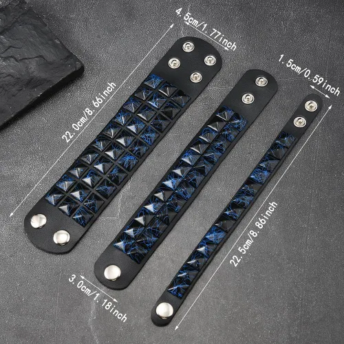 Vista 2 de 3 pulseras punk, pulseras de cuero con tachuelas, pulsera emo, pulseras góticas ajustables para hombres y mujeres