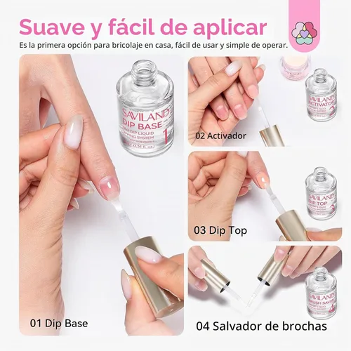 Vista 7 de SAVILAND - Juego de líquido en polvo de inmersión de 15 ml/0.5 oz, 10 piezas de juego de líquido para uñas con base/capa superior libre de HEMA