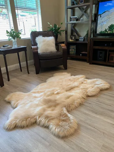 Vista 3 de LAMBZY - Alfombra de piel de oveja sintética súper suave hipoalergénica sedosa, estilo peluche de oso, para sala de estar, habitación de niños, sofá