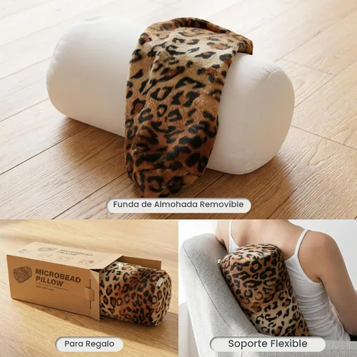 Vista 8 de CARRIE HOME Almohadas de Cuello de Microcuentas con Estampado de Leopardo Cilíndricas Tipo Puff Suaves - Almohada Pequeña de Rollo para Brazo y 12 x