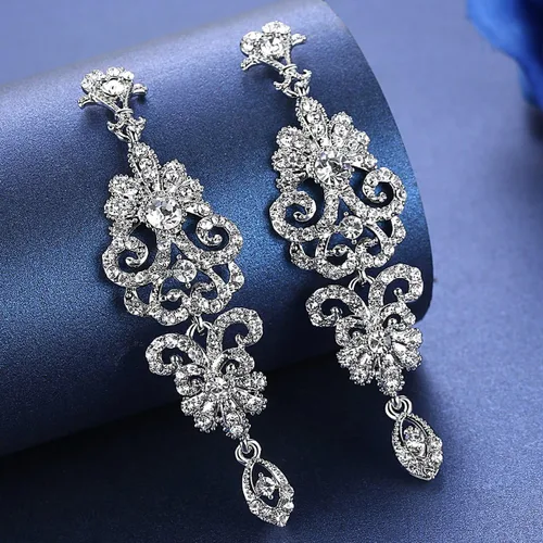 Vista 6 de Pendientes de araña con diamantes de imitación para novias, dorados/plateados Pendientes A-Clear Pin