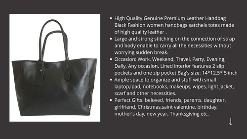Vista 3 de JD Love Bolsos de cuero genuino de primera calidad elegante limpio diseño simple por diseñador japonés asas asas bolso bolso grande hombro en negro