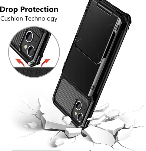 Vista 4 de Vofolen Funda compatible con iPhone 15 con soporte para tarjetas, funda de doble capa de 4 tarjetas, resistente a prueba de golpes, ranura