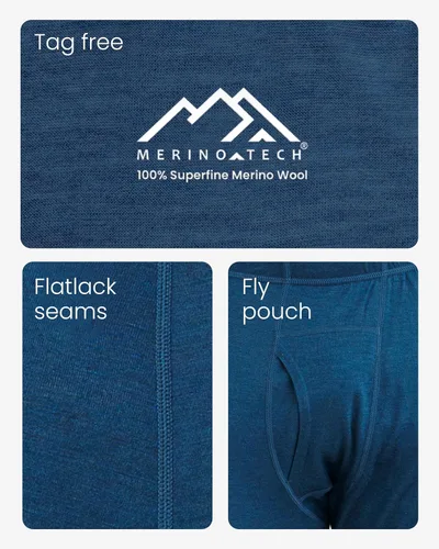Vista 7 de Pantalón de primera capa de lana merina para hombre, 100% lana merina, peso pesado, medio, ligero, ropa interior térmica Long Johns y calcetines .