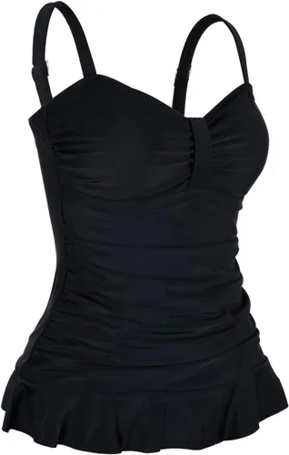 Vista 2 de Hilor - Parte superior del traje de baño tipo tankini retro de los años 50, diseño fruncido y con dobladillo con volantes para mujer