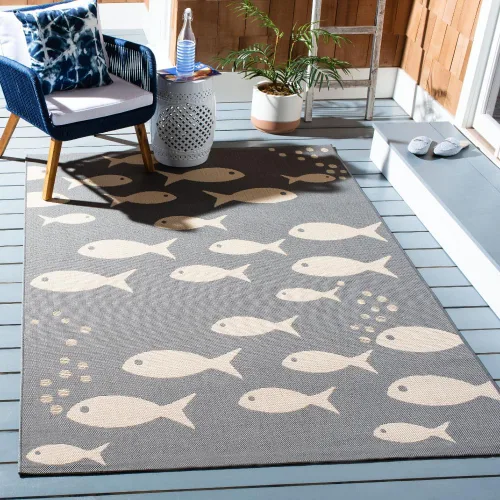 Vista 28 de SAFAVIEH Alfombra lavable para exteriores, colección Patio de 2.3 x 12 pies, color azul y beige, no desprende pelusa y fácil de limpiar, ideal