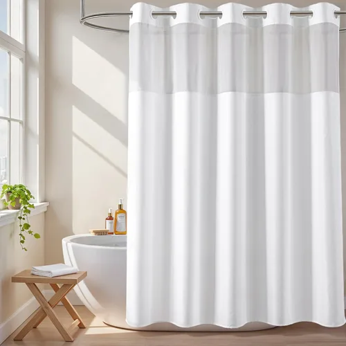 Vista 10 de River Dream Cortina de ducha o forro sin gancho con ventana transparente, no incluye forro ni necesario, repelente al agua, lavable a máquina Beige