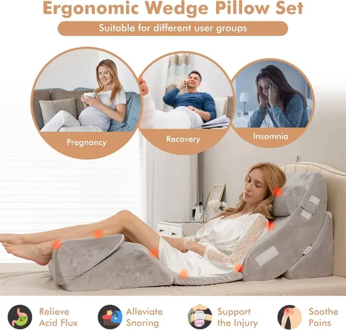 Vista 6 de GORELAX Juego de almohadas de cuña para cama, 6 cojines de espuma viscoelástica ajustables para reflujo ácido, anti ronquidos, almohadas