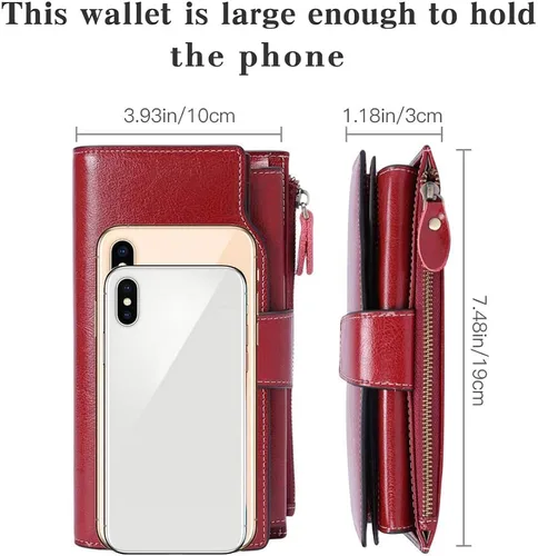 Vista 4 de SENDEFN - Cartera de cuero para mujer portatarjetas con bloqueo RFID monedero para mujer con cierre