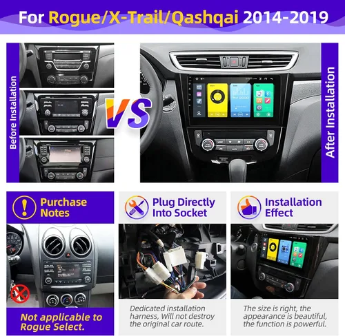 Vista 6 de Radio de coche Android compatible con Android Auto Carplay inalámbrico para Nissan Rogue X-Trail Qashqai 2014-2018 8core 1280X720 pantalla táctil