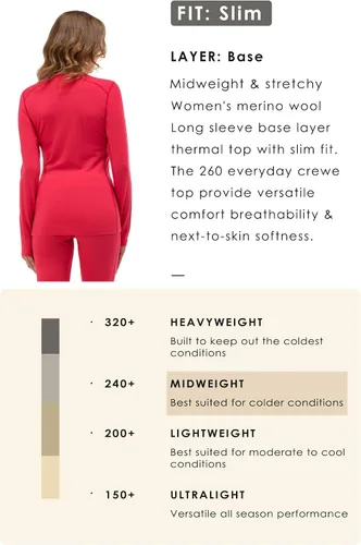 Vista 3 de Conjunto de ropa interior 100 % lana merino para mujer, Peach Blossom-8.99oz, L