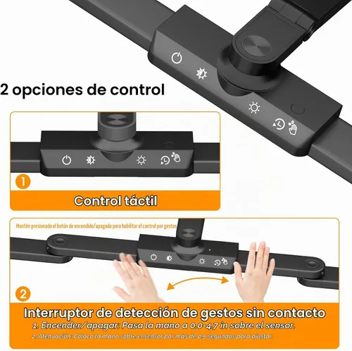 Vista 3 de ShineTech Lámpara LED de escritorio para oficina en casa, 25 modos de iluminación, lámpara LED con brazo oscilante con abrazadera, sensor de gestos