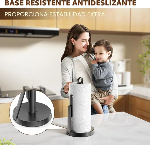 Vista 8 de theaoo Toallero de papel de acero inoxidable resistente con brazo de tensión, fácil de rasgar con una sola mano, moderno dispensador de encimera