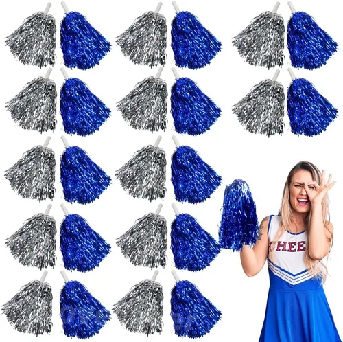 Vista 7 de Lovecheer 24 piezas Pompones de animadora metálicos con asa, pompones de animación para equipo deportivo, espíritu de equipo de animadoras