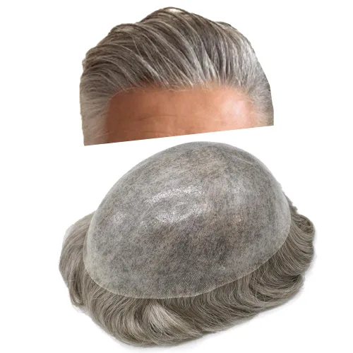 Vista 66 de PU Toupee para hombres pieza de pelo real sistema de reemplazo de cabello humano para hombres Toupee pieza de pelo para hombres piel polivinílica