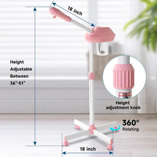 Vista 3 de Vaporizador Facial Profesional, Vaporizador Facial sobre Ruedas, Vaporizador para Esteticistas con Más Vapor para Hidratación y Humectación, Altura