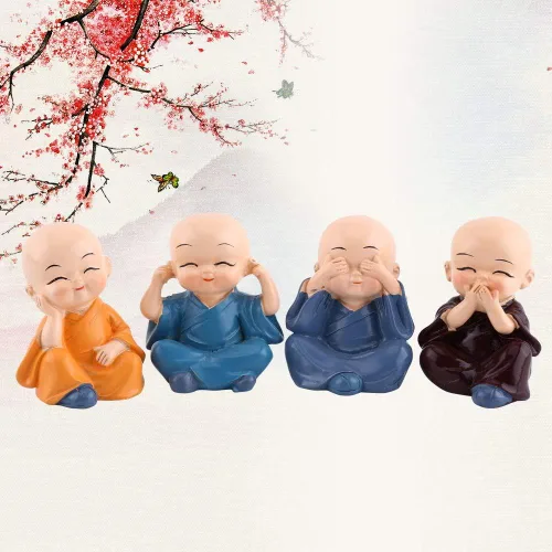 Vista 4 de 4 figuras de monjes, lindos monjes sabios de Kongfu para decoración interior de automóvil, decoración de resina, adorno de resina, no escucha