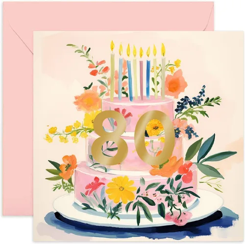 Vista 11 de Old English Co. - Tarjeta de cumpleaños número 21 para mujer, diseño especial de pastel de cumpleaños de lámina dorada, tarjeta de cumpleaños