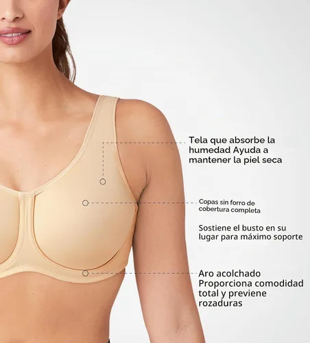 Vista 4 de Wacoal Sujetador deportivo Simone Sport sin forro de cobertura completa con aros para mujer, 855170 Arena