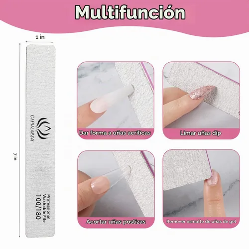 Vista 3 de 18 limas de uñas acrílicas – Capularsh 100/180 Grit Professional Double Side Emery Boards, lima de uñas gruesas reutilizables para inmersión de gel