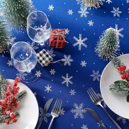 Vista 5 de Mixweer 1 Pza Mantel de Copo de Nieve Borde Elástico Ajuste Ceñido Rectangular Cubierta de Mesa Plegable 6 Pies, 30 x 72'' Tela de Poliéster