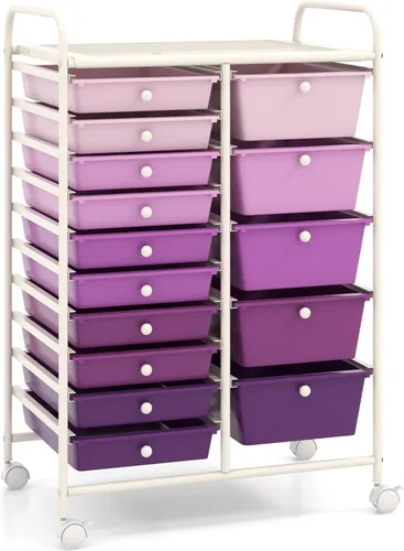 Vista 35 de LDAILY Carrito de almacenamiento con ruedas de 9 cajones, carrito rodante con cajones para aula, organizador de manualidades con ruedas con marco