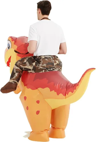 Vista 5 de COMIN Disfraz inflable de dinosaurio para adultos, disfraz de dinosaurio inflable de Trex, disfraz naranja para fiesta de Halloween